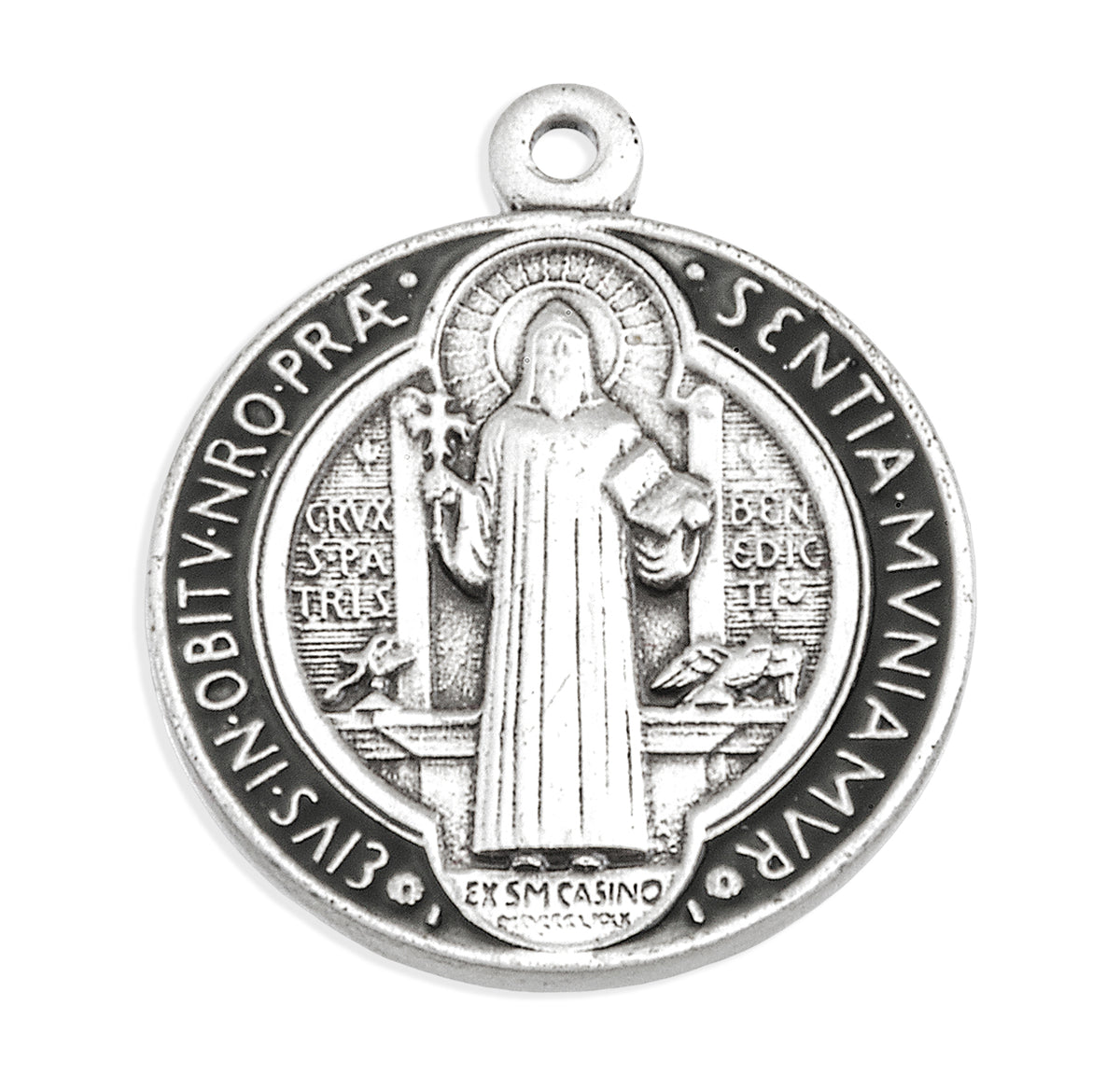 Saint Benedict Pendant Necklace with Black and Red Enamel, Sterling Silver