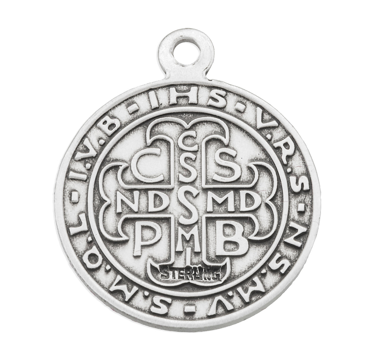 Medium Double-Sided Saint Benedict Round Jubilee Medal Necklace, Sterling Silver