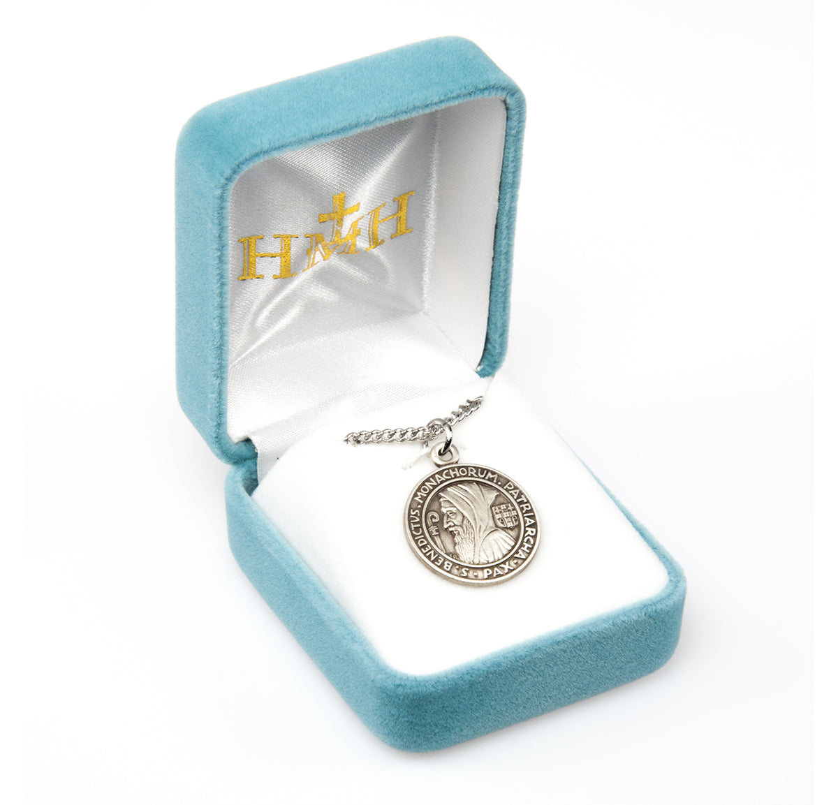 Medium Double-Sided Saint Benedict Round Jubilee Medal Necklace, Sterling Silver