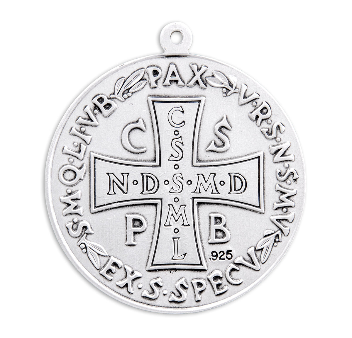 Lightweight Extra Large Double-Sided Saint Benedict Round Jubilee Medal Necklace, Sterling Silver