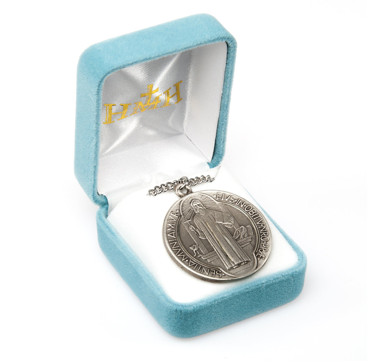 Lightweight Extra Large Double-Sided Saint Benedict Round Jubilee Medal Necklace, Sterling Silver