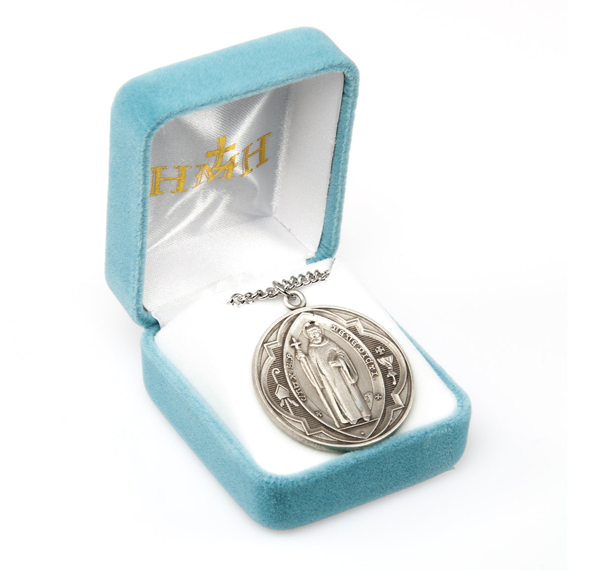 Heavy Extra Large Double-Sided Saint Benedict Round Jubilee Medal Necklace, Sterling Silver