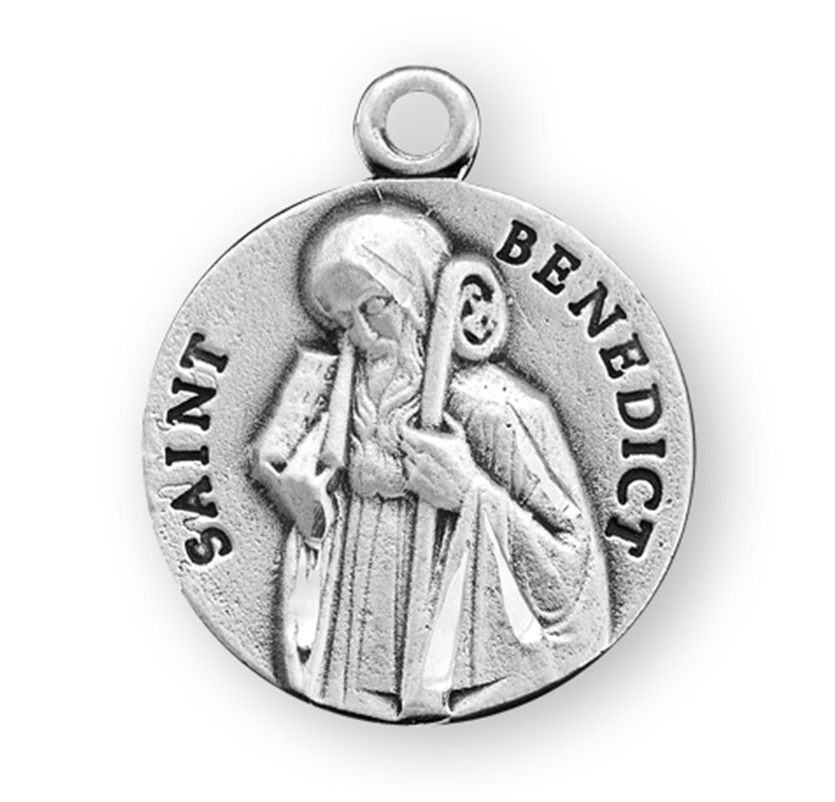 Saint Benedict Profile Round Medal Necklace, Sterling Silver