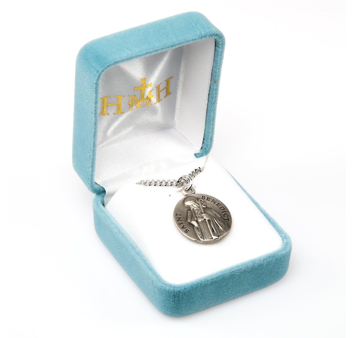 Saint Benedict Profile Round Medal Necklace, Sterling Silver