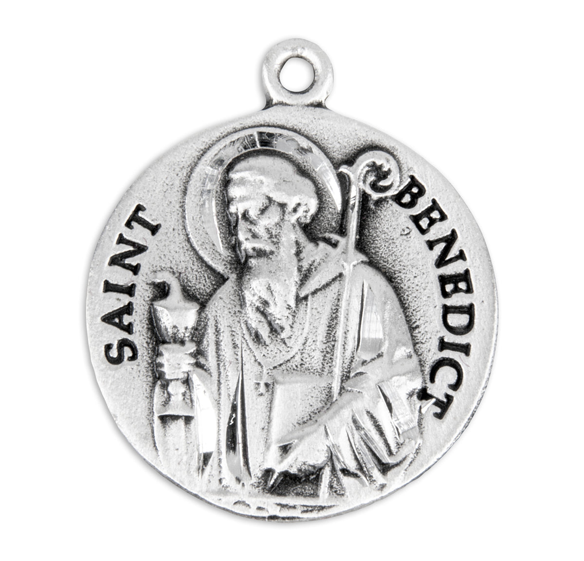 Saint Benedict Bust Round Medal Necklace, Sterling Silver