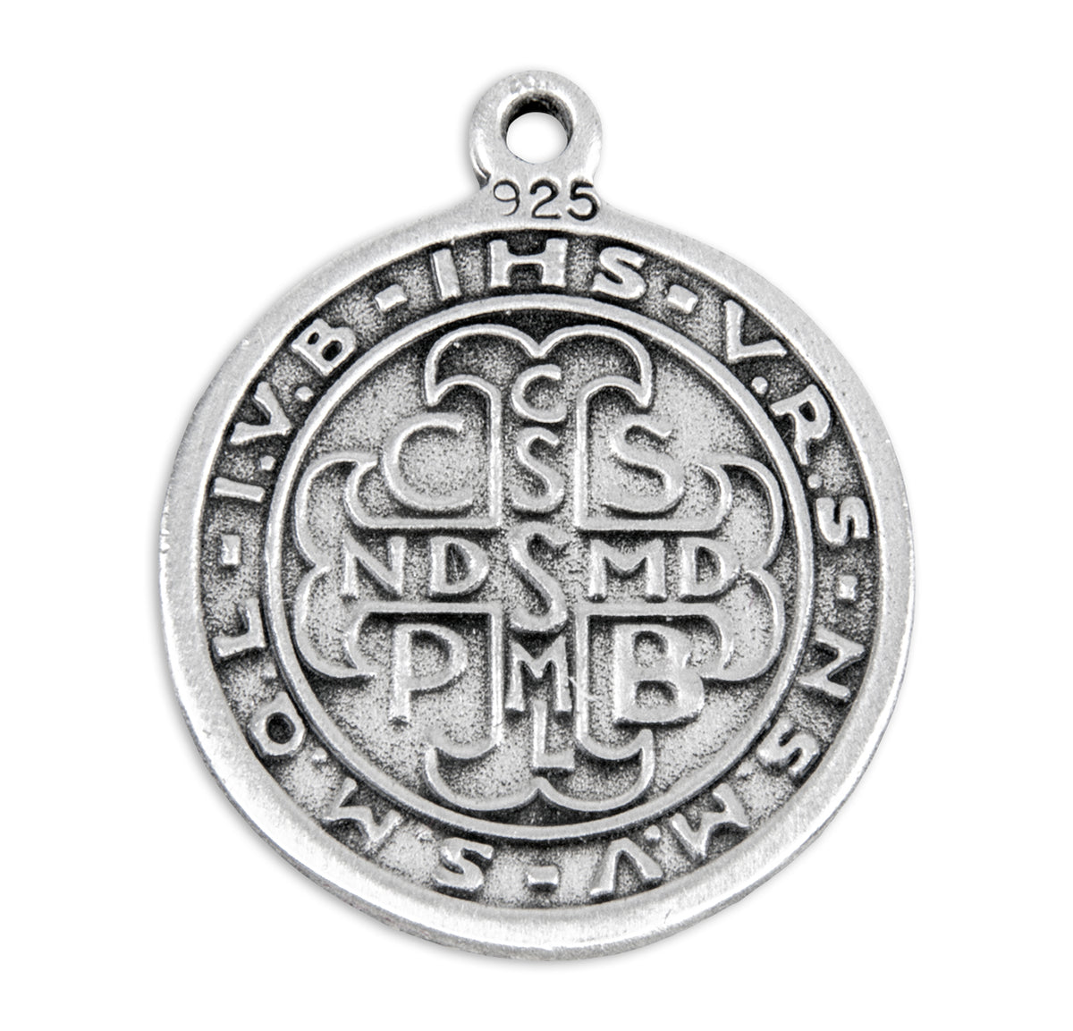 Saint Benedict Bust Round Medal Necklace, Sterling Silver