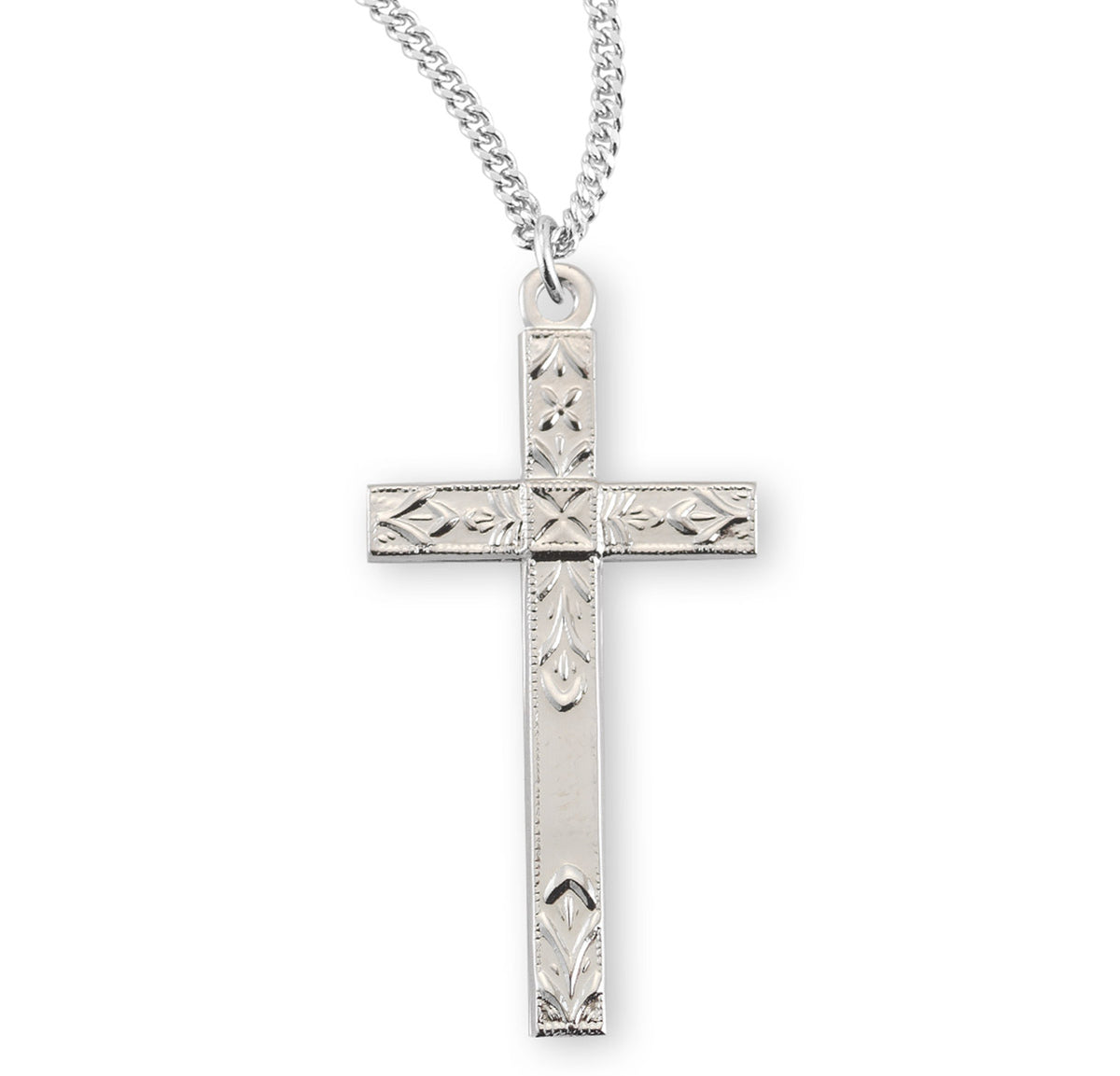 Lightweight Extra Large Detailed Cross Necklace, Sterling Silver