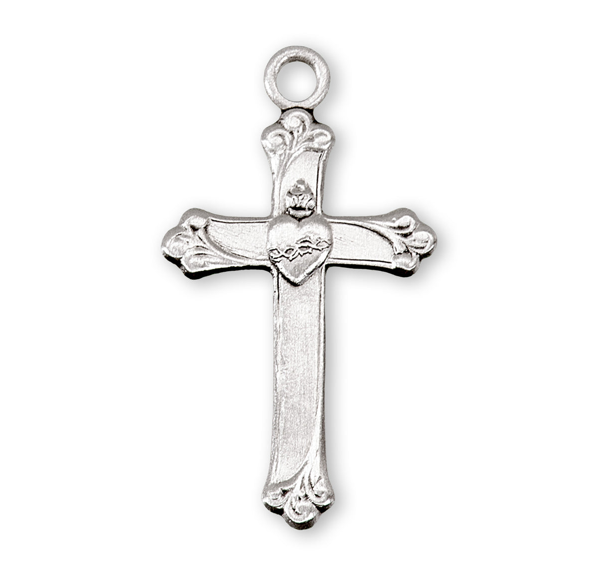 Sacred Heart Cross Necklace, Sterling Silver