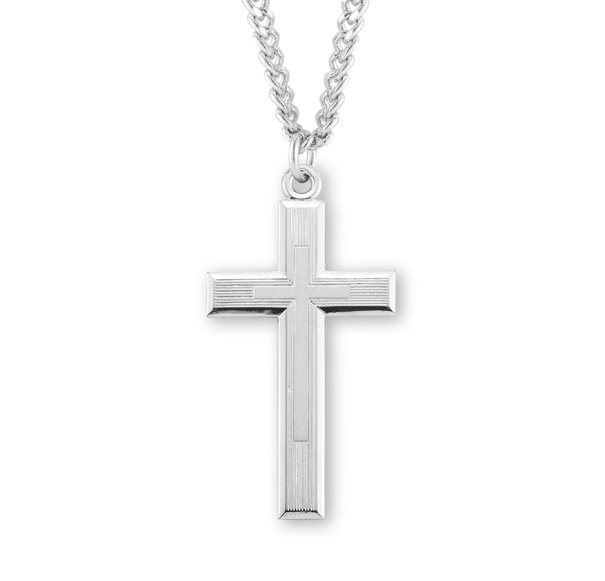 Heavy Extra Large Engraved Cross Necklace, Sterling Silver