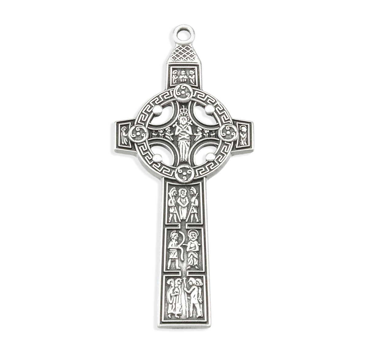 Celtic High Cross Necklace with Figure Panels, Sterling Silver