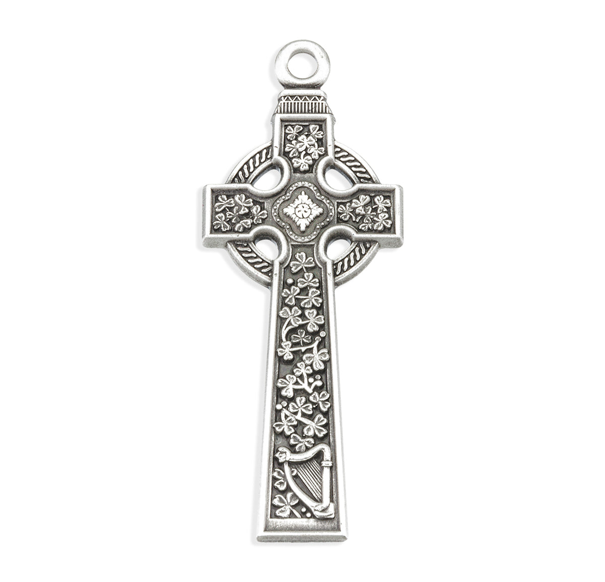 Celtic High Cross Necklace with Floral Panels, Sterling Silver