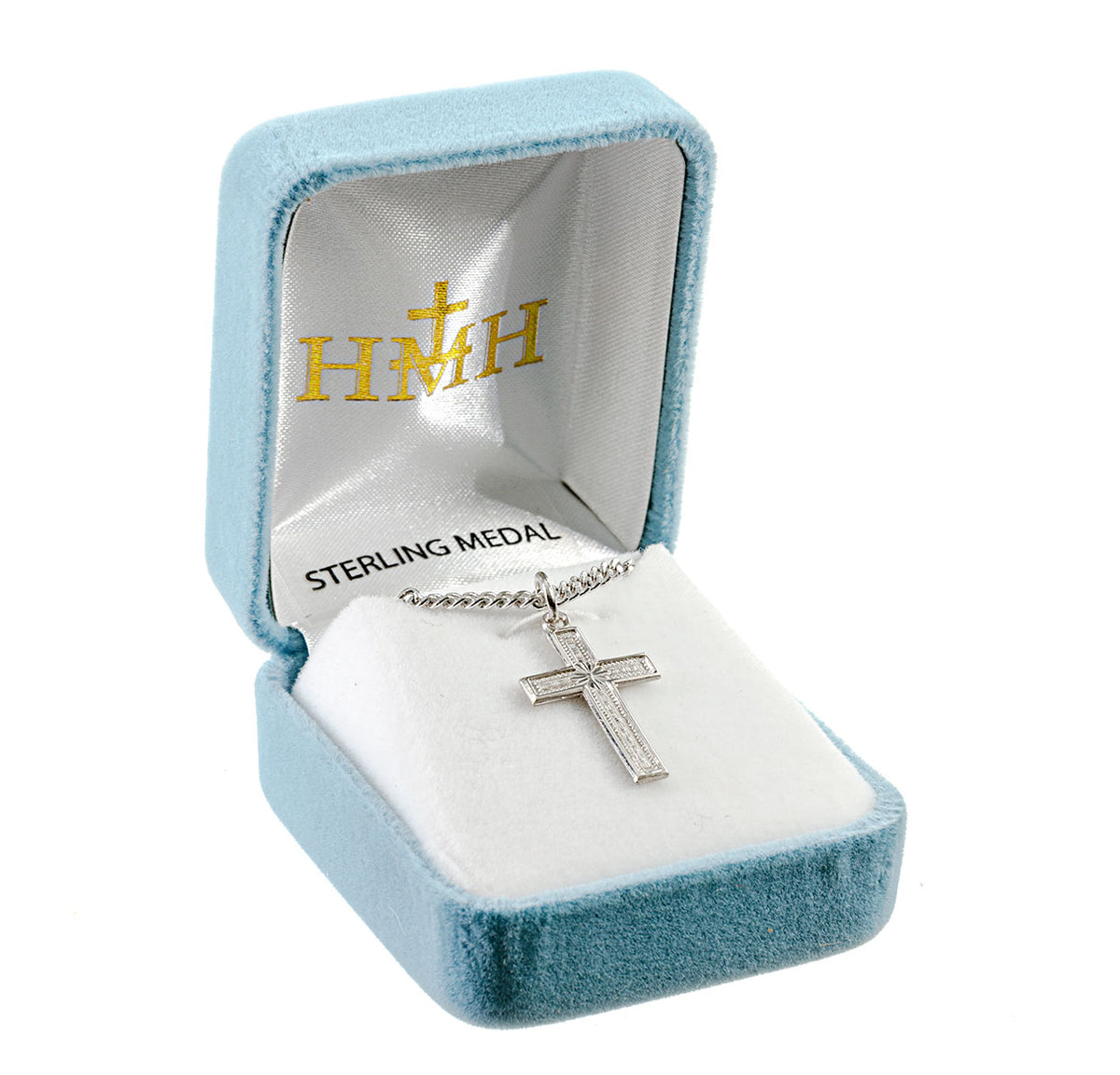 Textured Inlay Cross Necklace, Sterling Silver