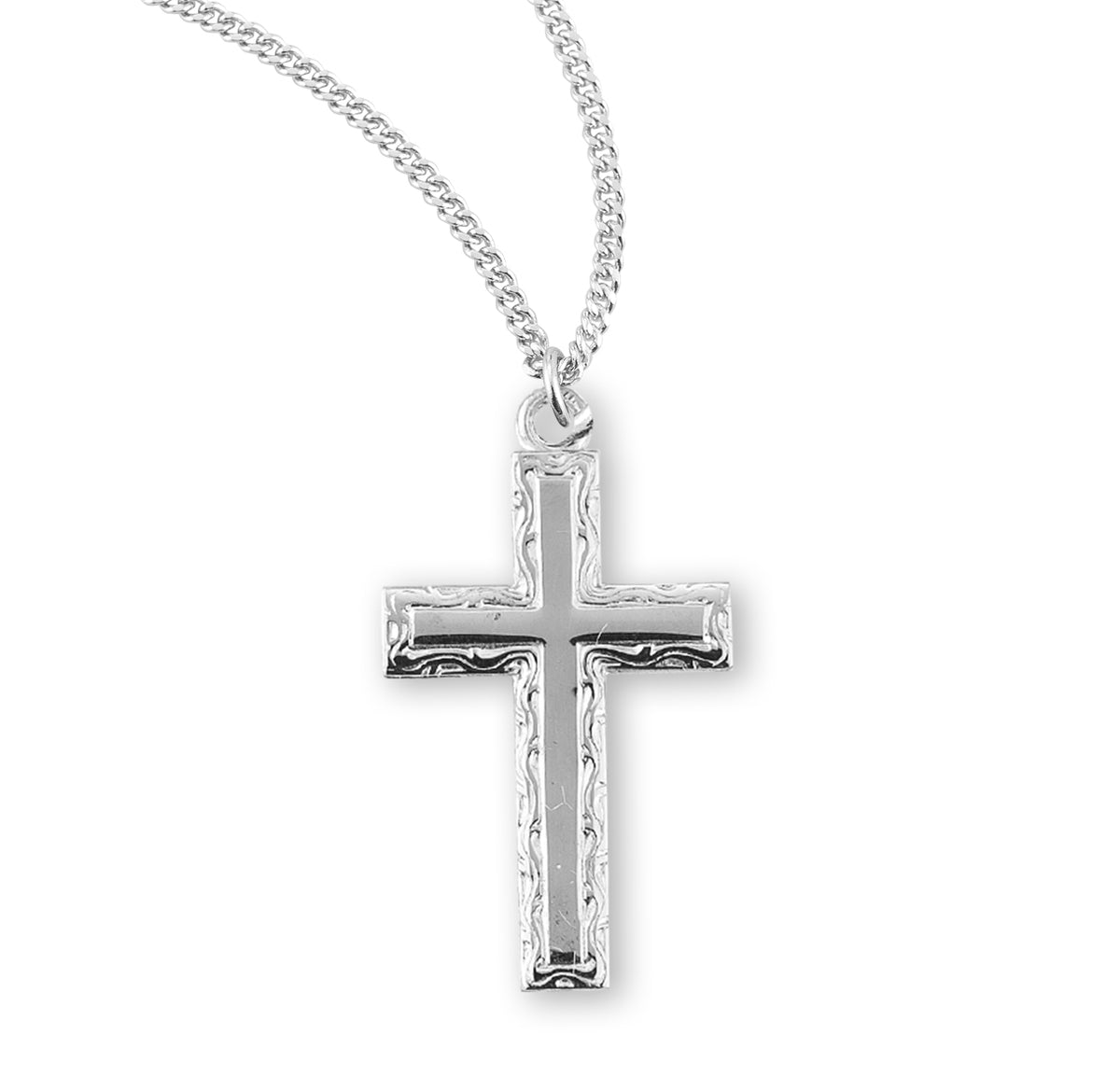 Medium Detailed Cross Necklace, Sterling Silver