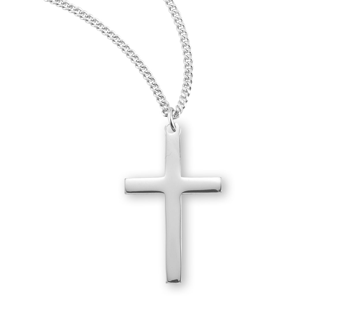 Flat High Polish Cross Necklace, Sterling Silver