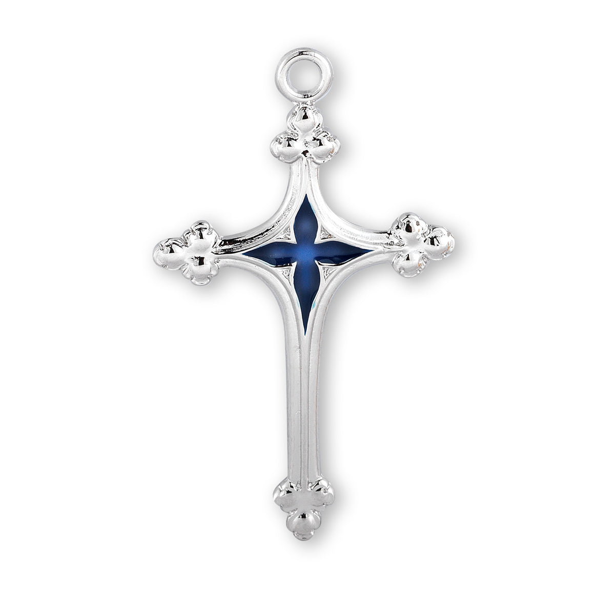 Cross Necklace with Blue Enameled Center, Sterling Silver