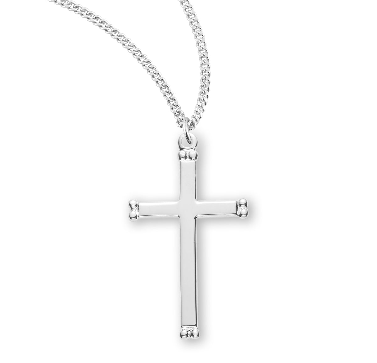 Large Beaded Cross Necklace, Sterling Silver