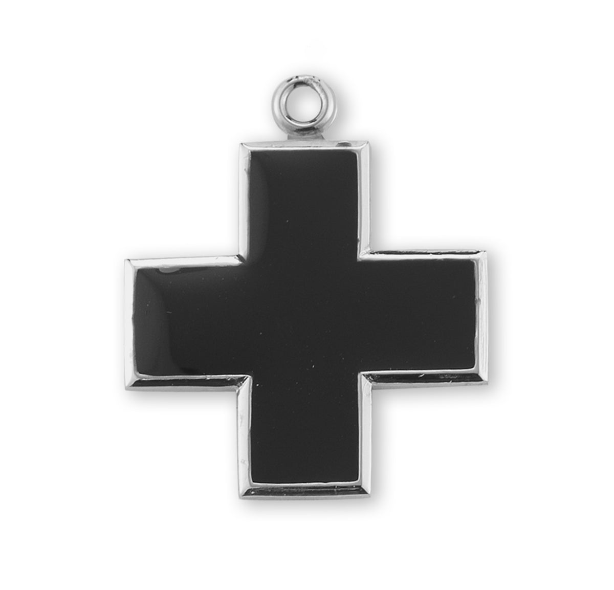 Wide Black Enameled Cross Necklace, Sterling Silver