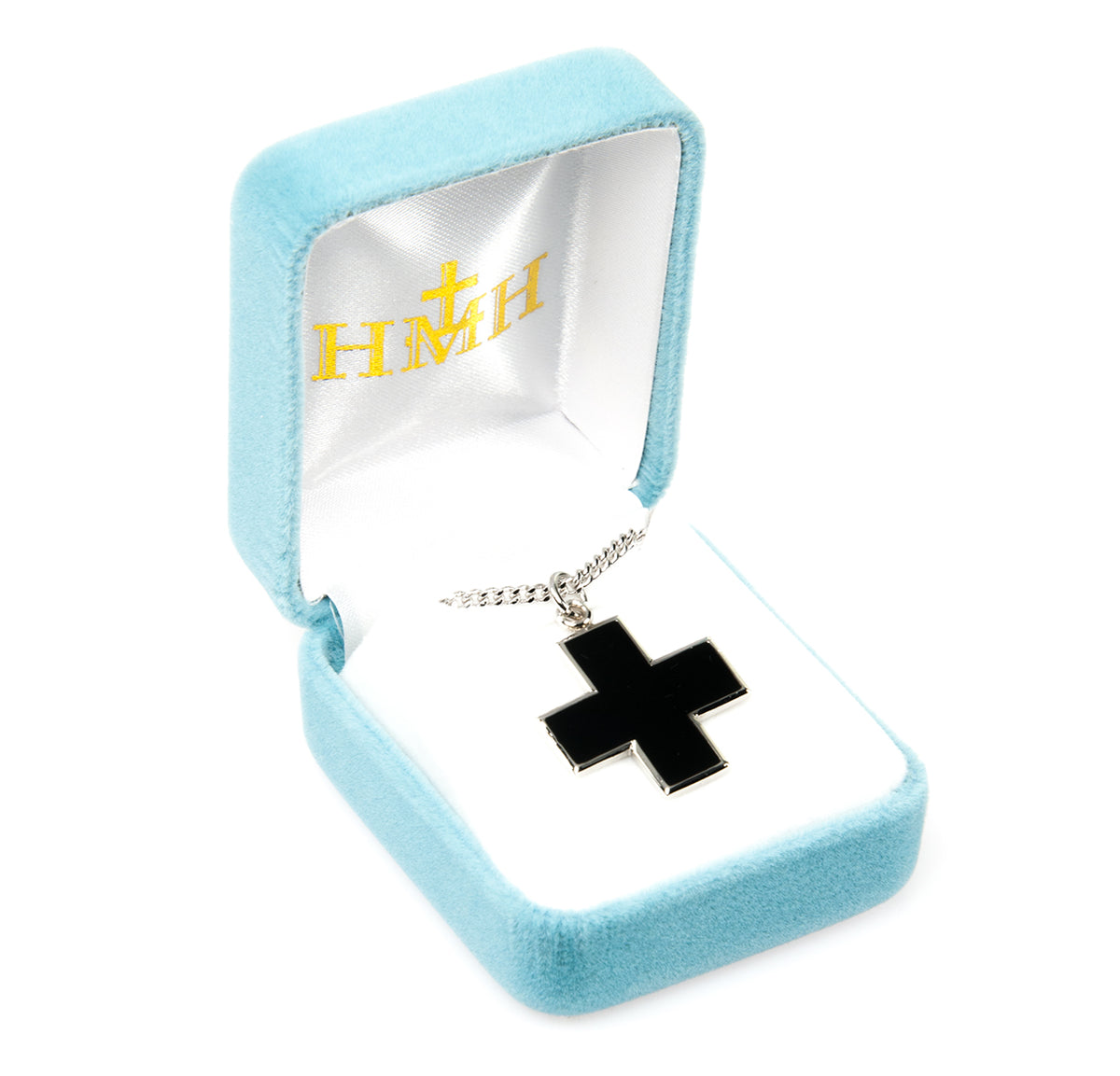 Wide Black Enameled Cross Necklace, Sterling Silver