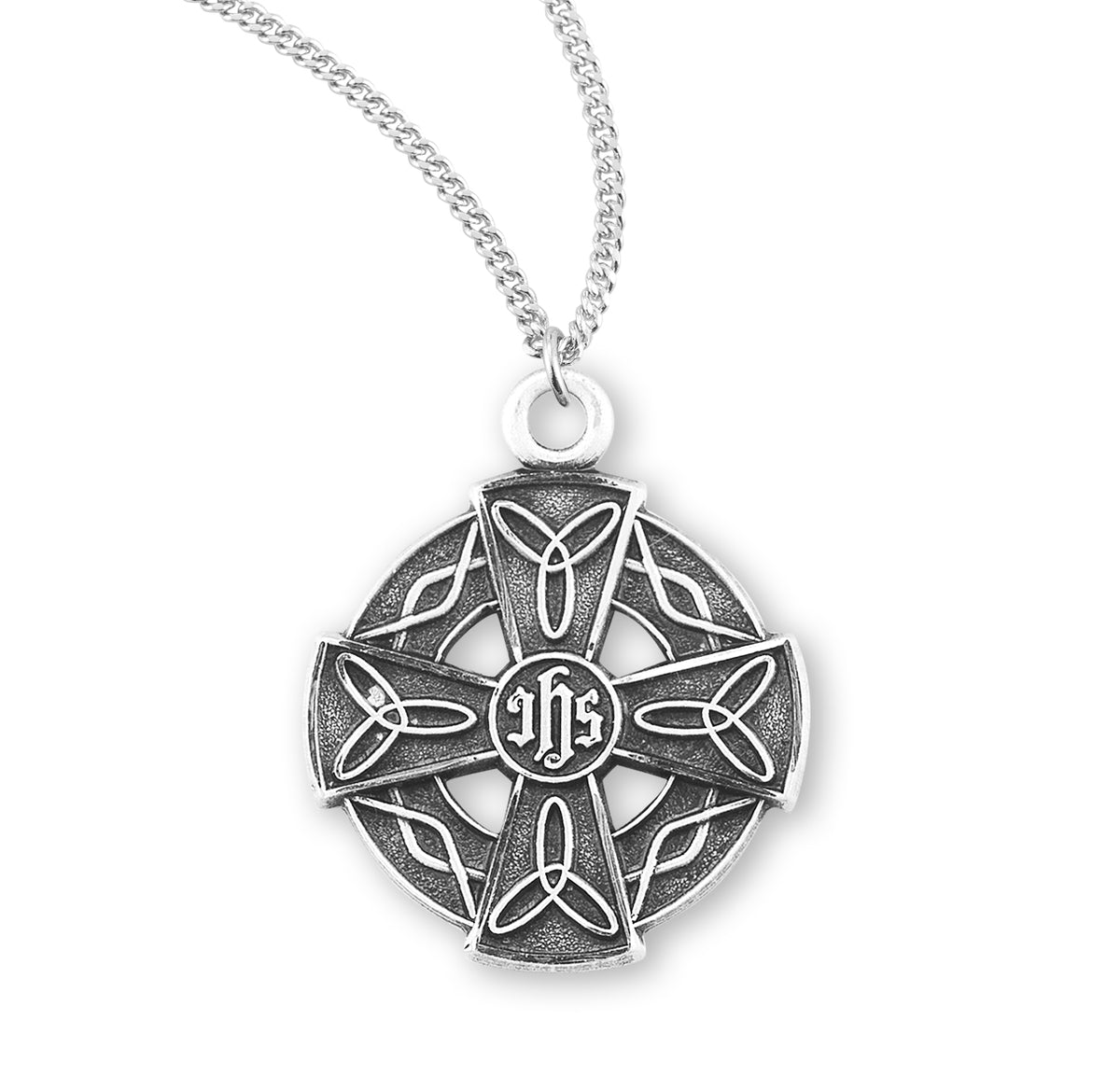 Heavy Small Irish Celtic Cross Necklace, Sterling Silver