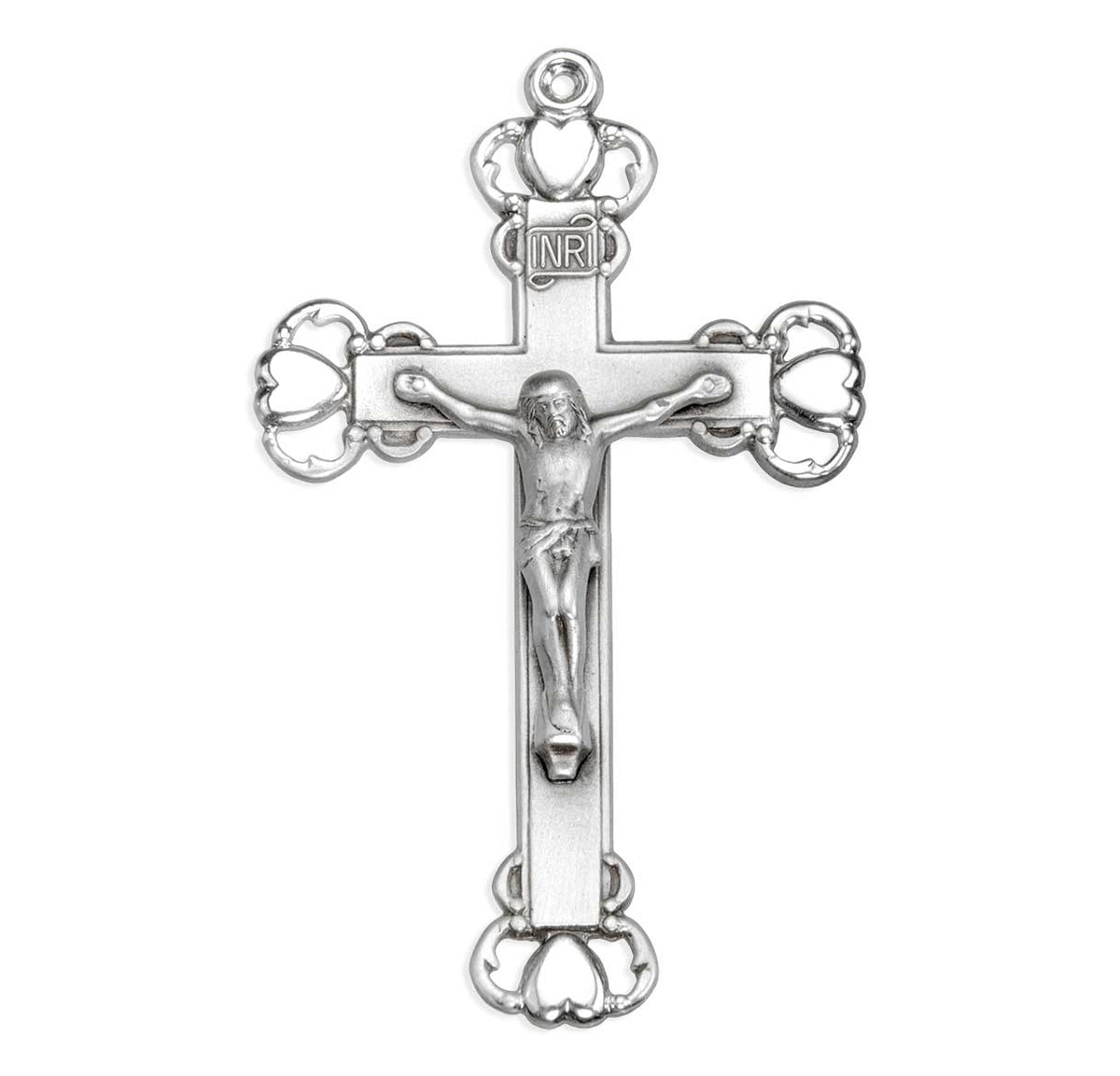 Heart Tipped Crucifix Necklace, Sterling Silver