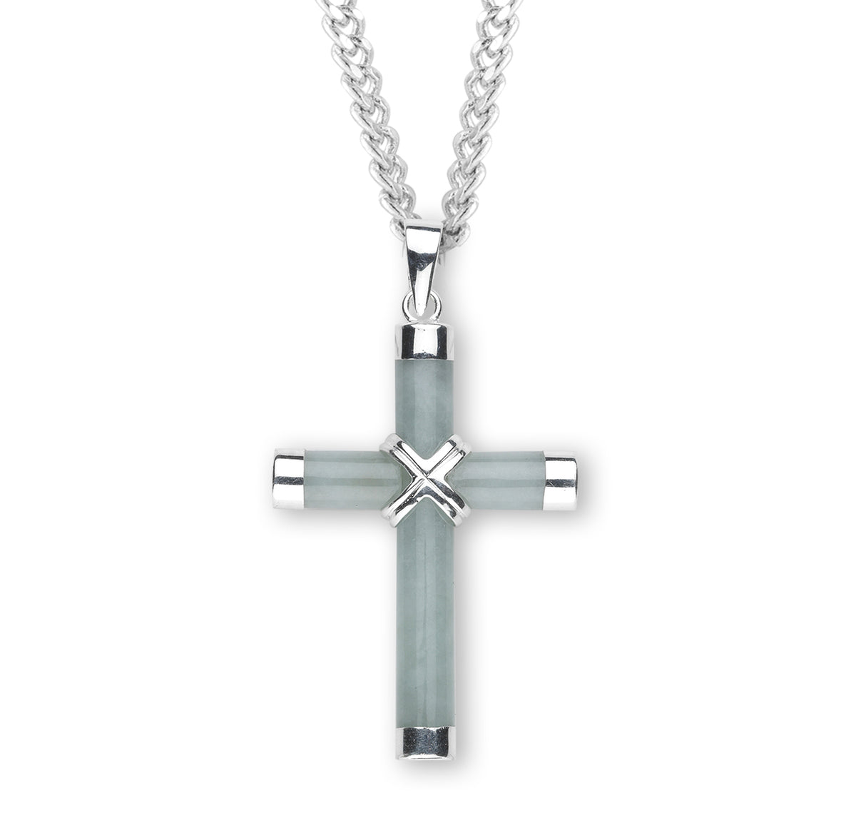 Aventurine Cross Necklace, Sterling Silver
