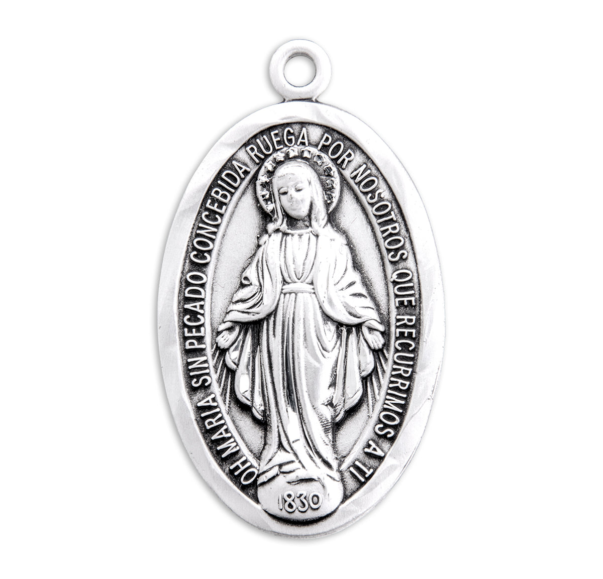Spanish Oval Miraculous Medal Necklace, Sterling Silver