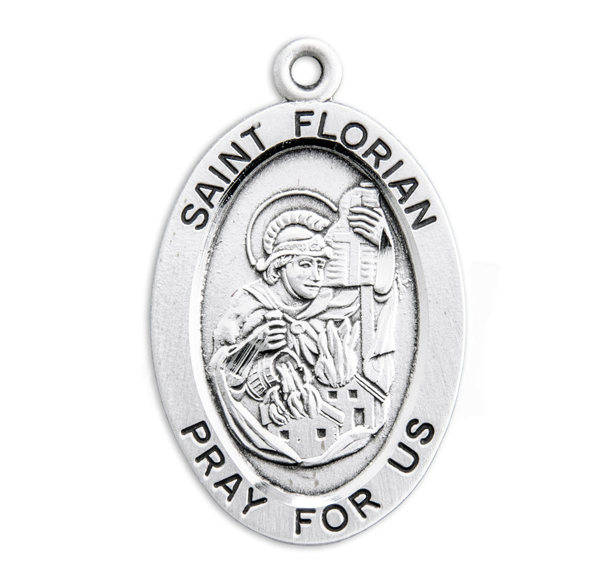 Large Saint Florian Oval Medal Necklace, Sterling Silver