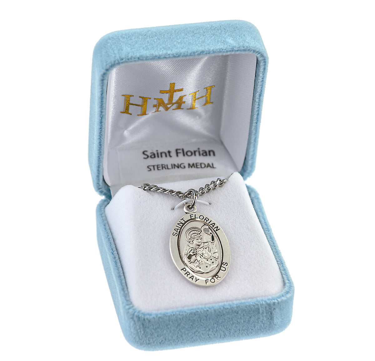 Large Saint Florian Oval Medal Necklace, Sterling Silver