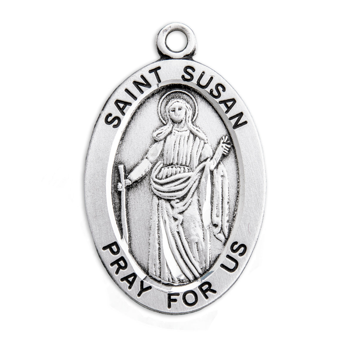 Large Saint Susan Oval Medal Necklace, Sterling Silver