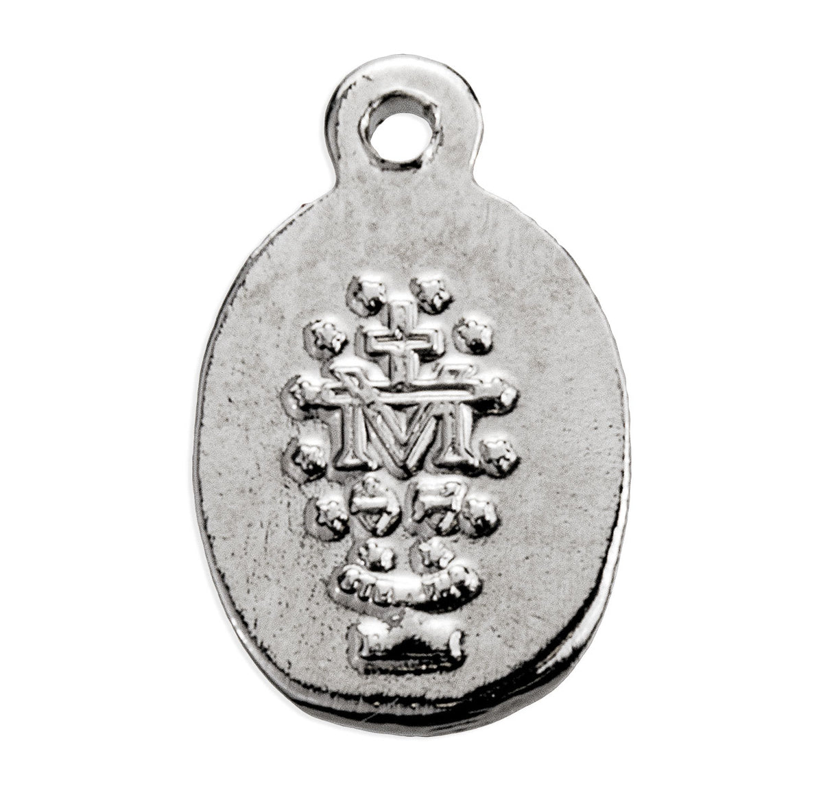 Petite Double-Sided Oval Blue Enameled Miraculous Medal Necklace, Sterling Silver