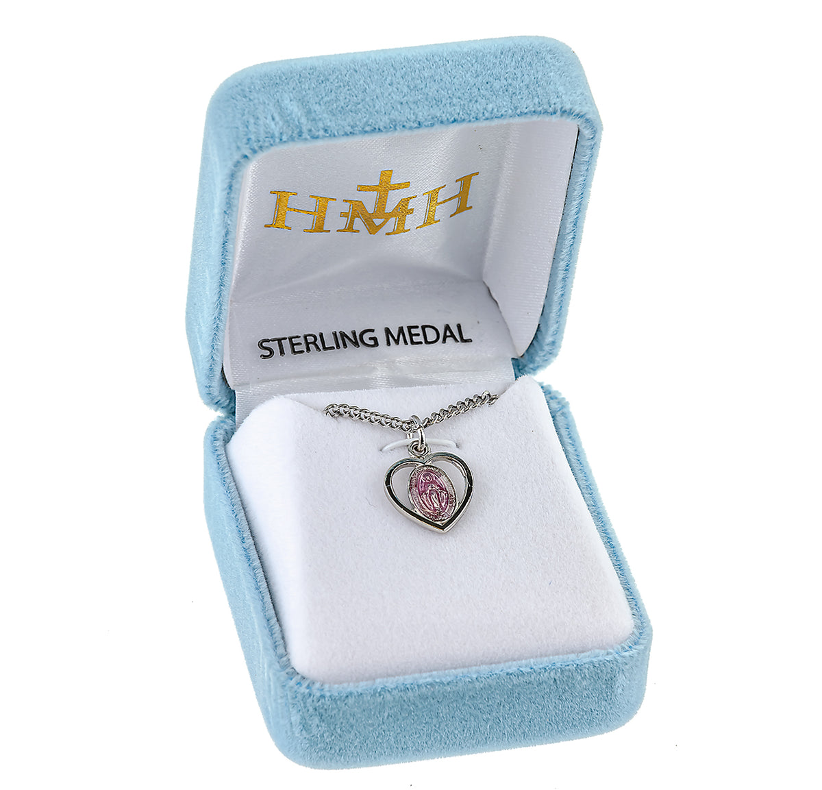 Pink Enameled Miraculous Medal Necklace, Sterling Silver