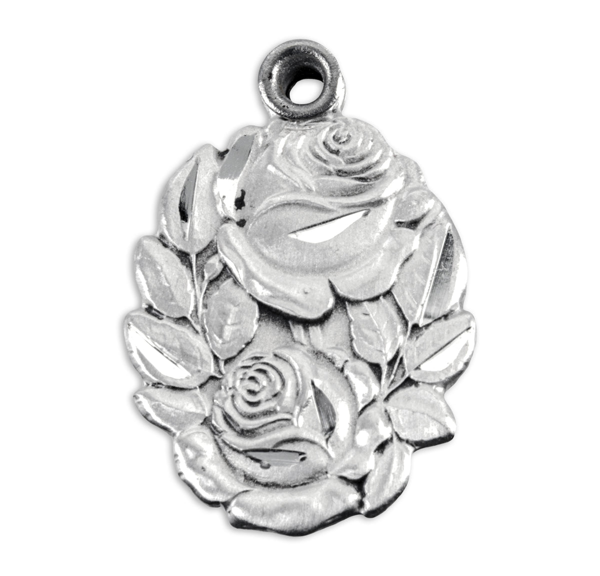 Double Slide Rose Bud Miraculous Medal Necklace, Sterling Silver