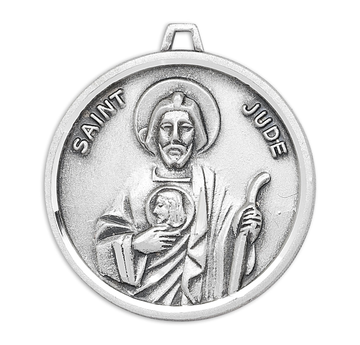Medium Saint Jude Round Medal Necklace, Sterling Silver