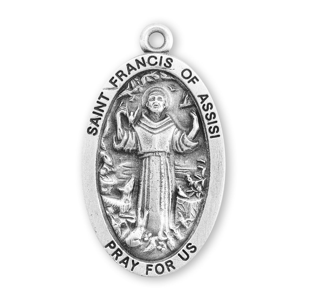 Saint Francis of Assisi Oval Medal Necklace, Sterling Silver