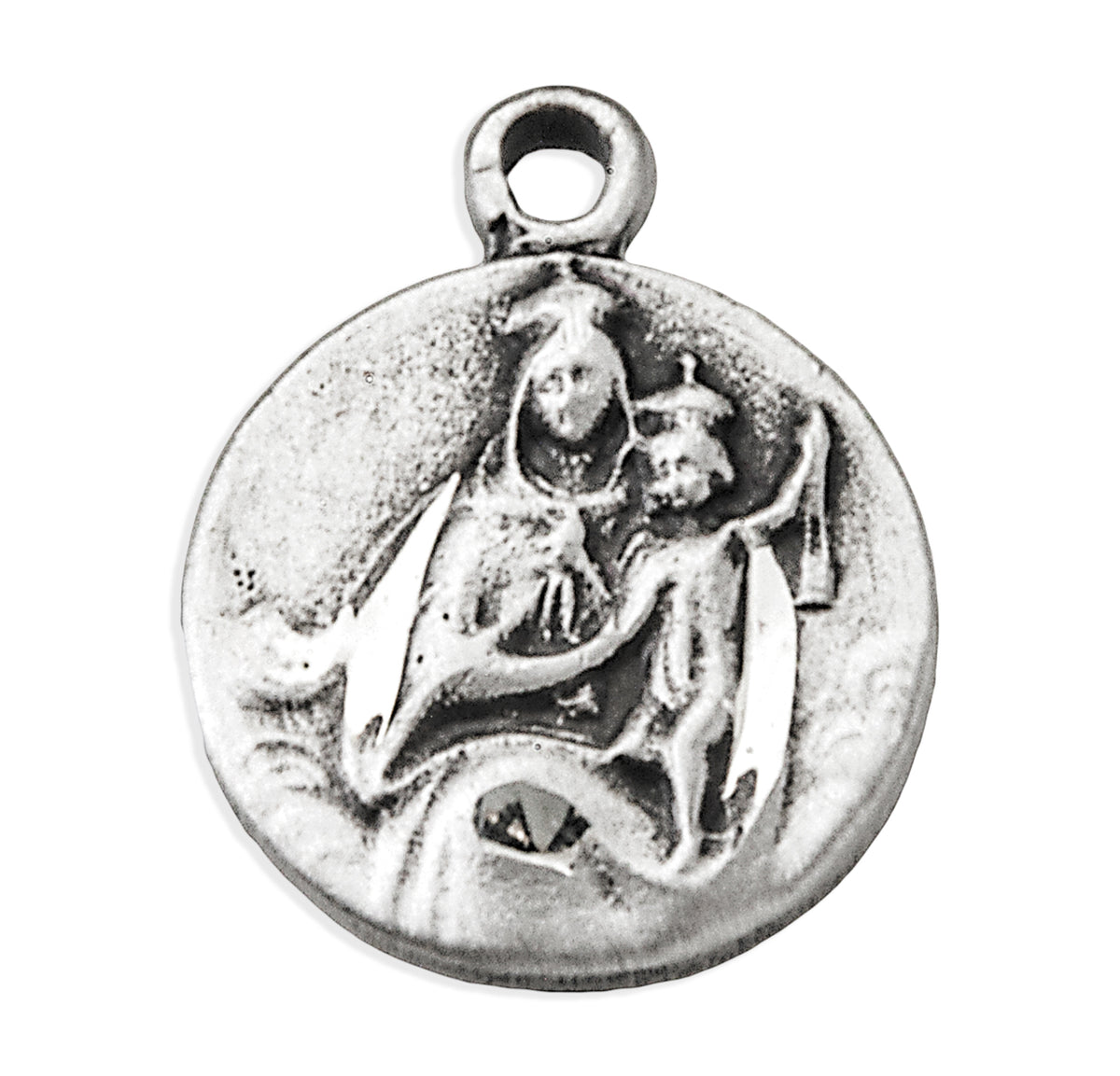 Round Scapular Sacred Heart of Jesus Medal Necklace, Sterling Silver
