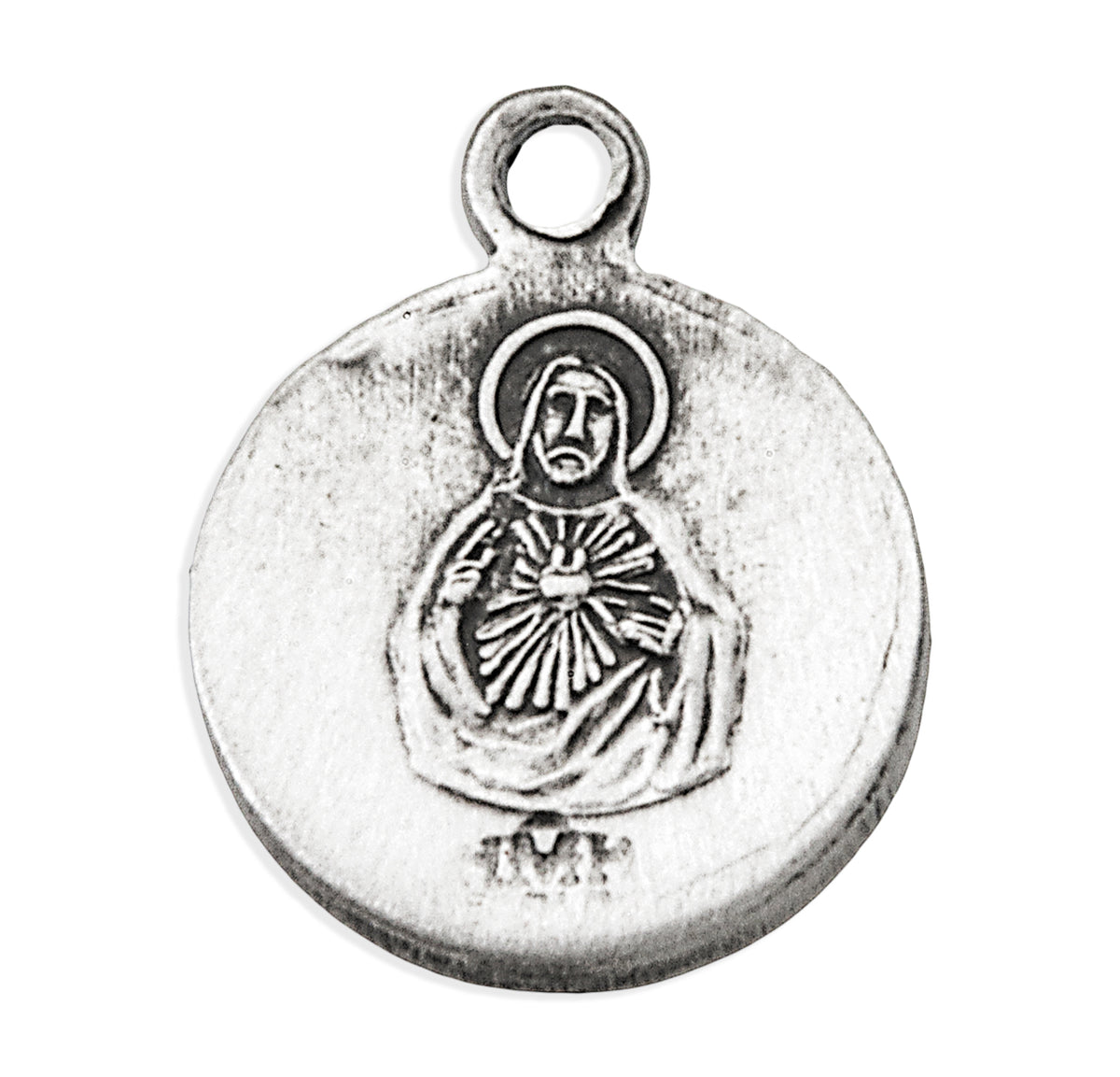 Round Scapular Sacred Heart of Jesus Medal Necklace, Sterling Silver