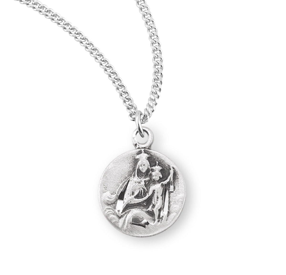 Round Scapular Sacred Heart of Jesus Medal Necklace, Sterling Silver