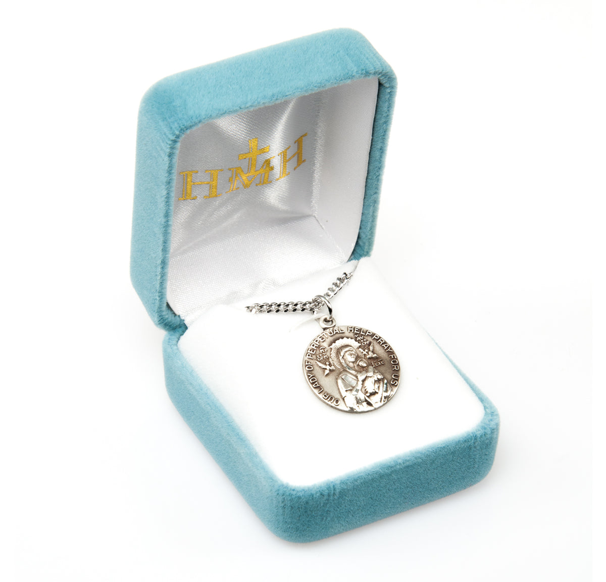 Our Lady of Perpetual Help Round Medal Necklace, Sterling Silver