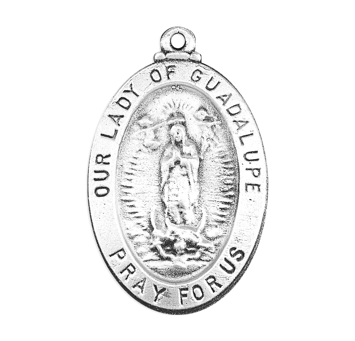 Large Our Lady of Guadalupe Oval Medal Necklace, Sterling Silver