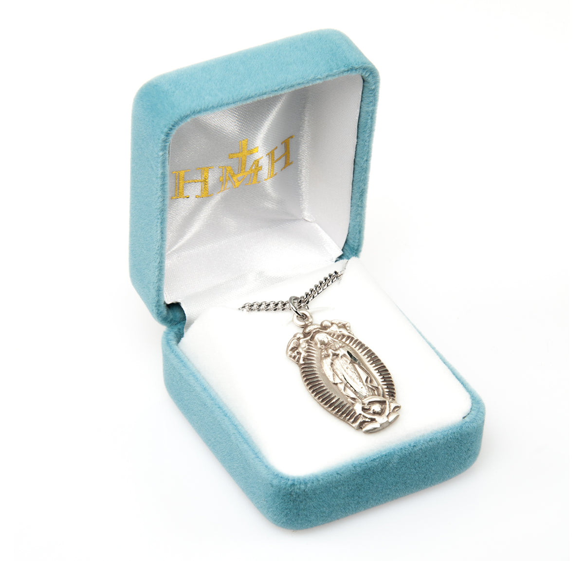 Heavy Large Our Lady of Guadalupe Medal Necklace, Sterling Silver