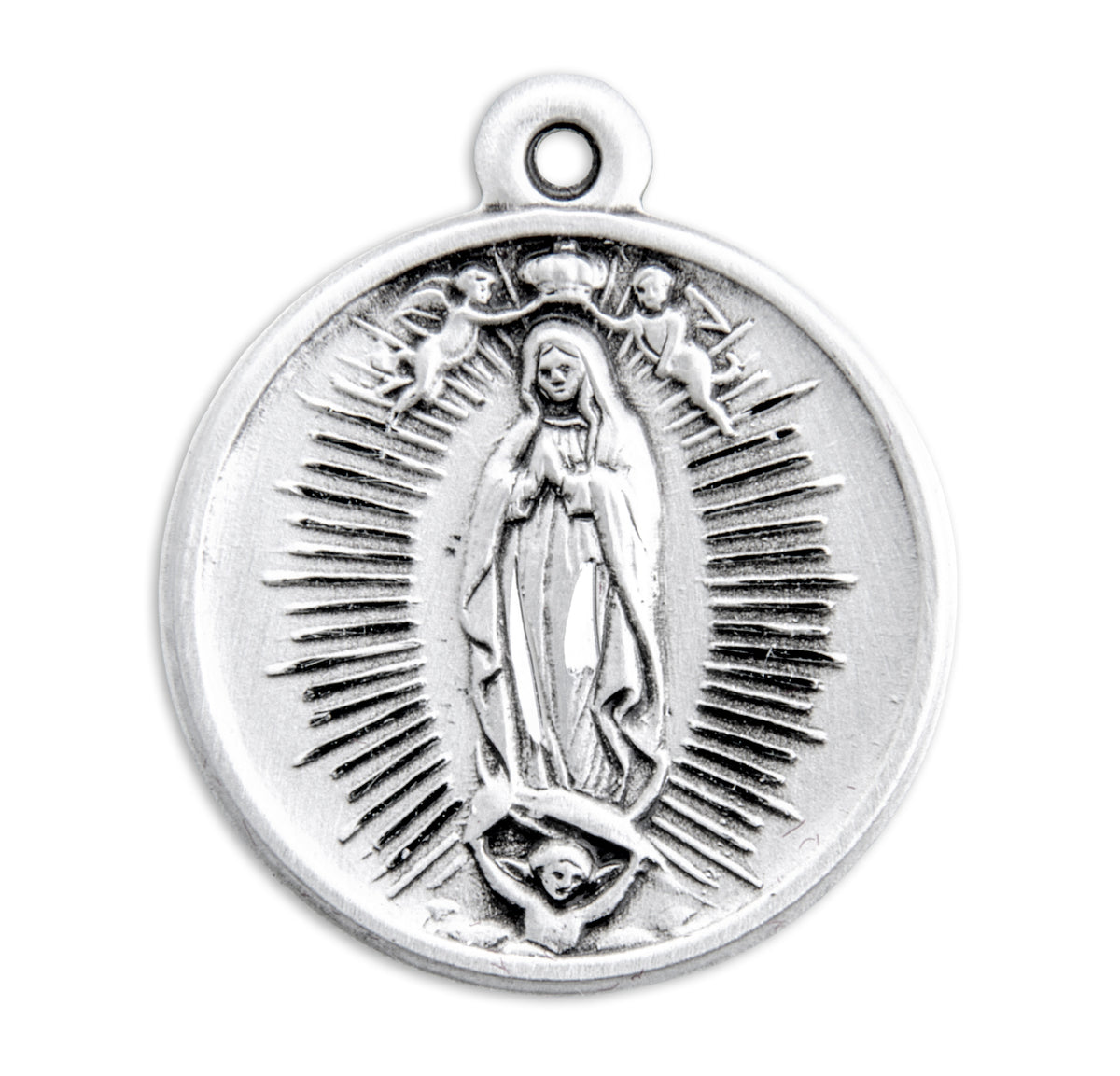 Medium Our Lady of Guadalupe Round Medal Necklace, Sterling Silver