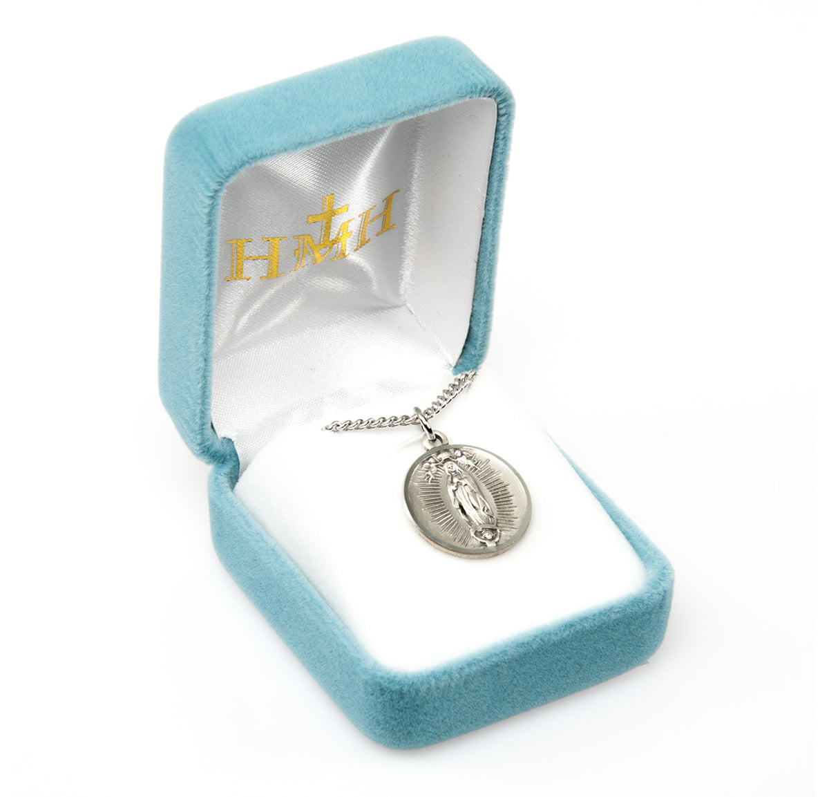 Medium Our Lady of Guadalupe Round Medal Necklace, Sterling Silver