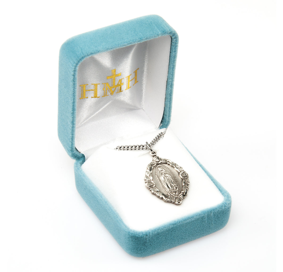 Lightweight Large Our Lady of Guadalupe Medal Necklace, Sterling Silver