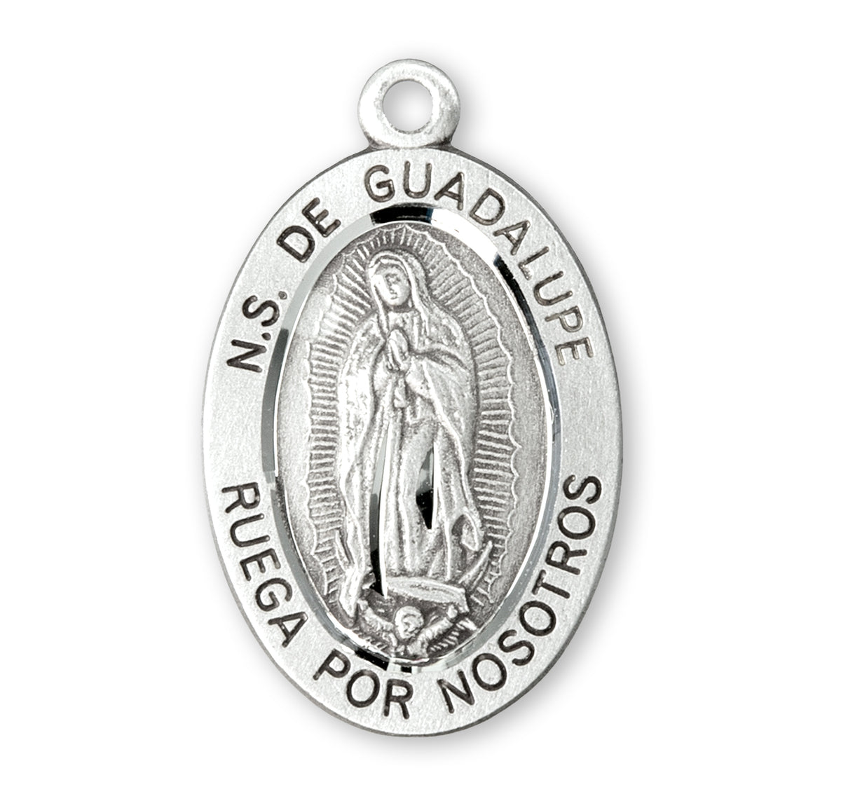 Our Lady of Guadalupe Spanish Medal Necklace, Sterling Silver