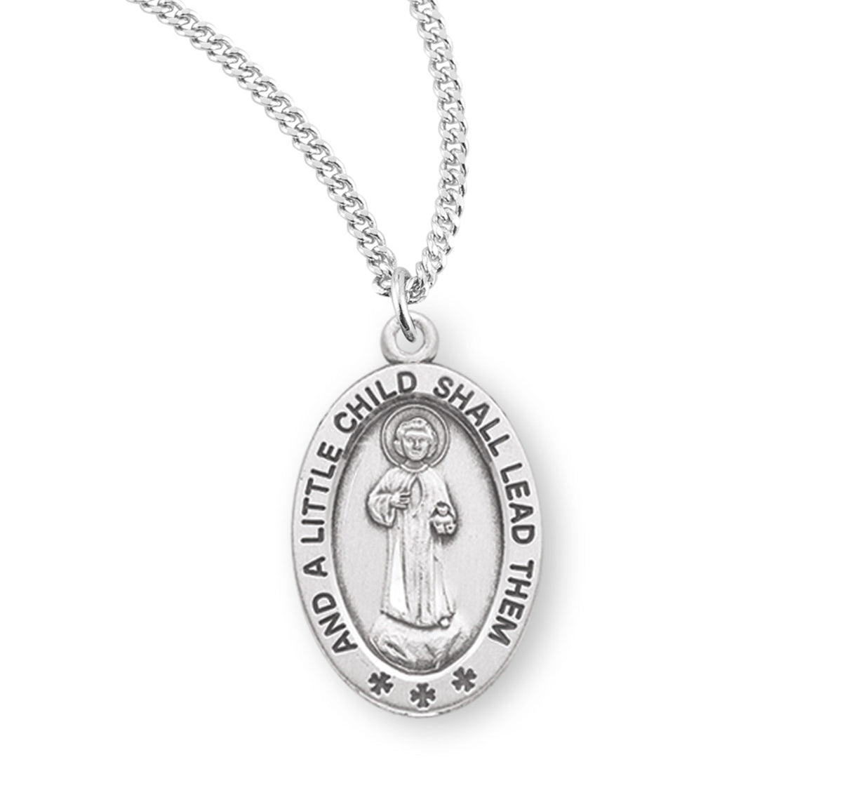 Christ a Little Child Oval Medal Necklace, Sterling Silver