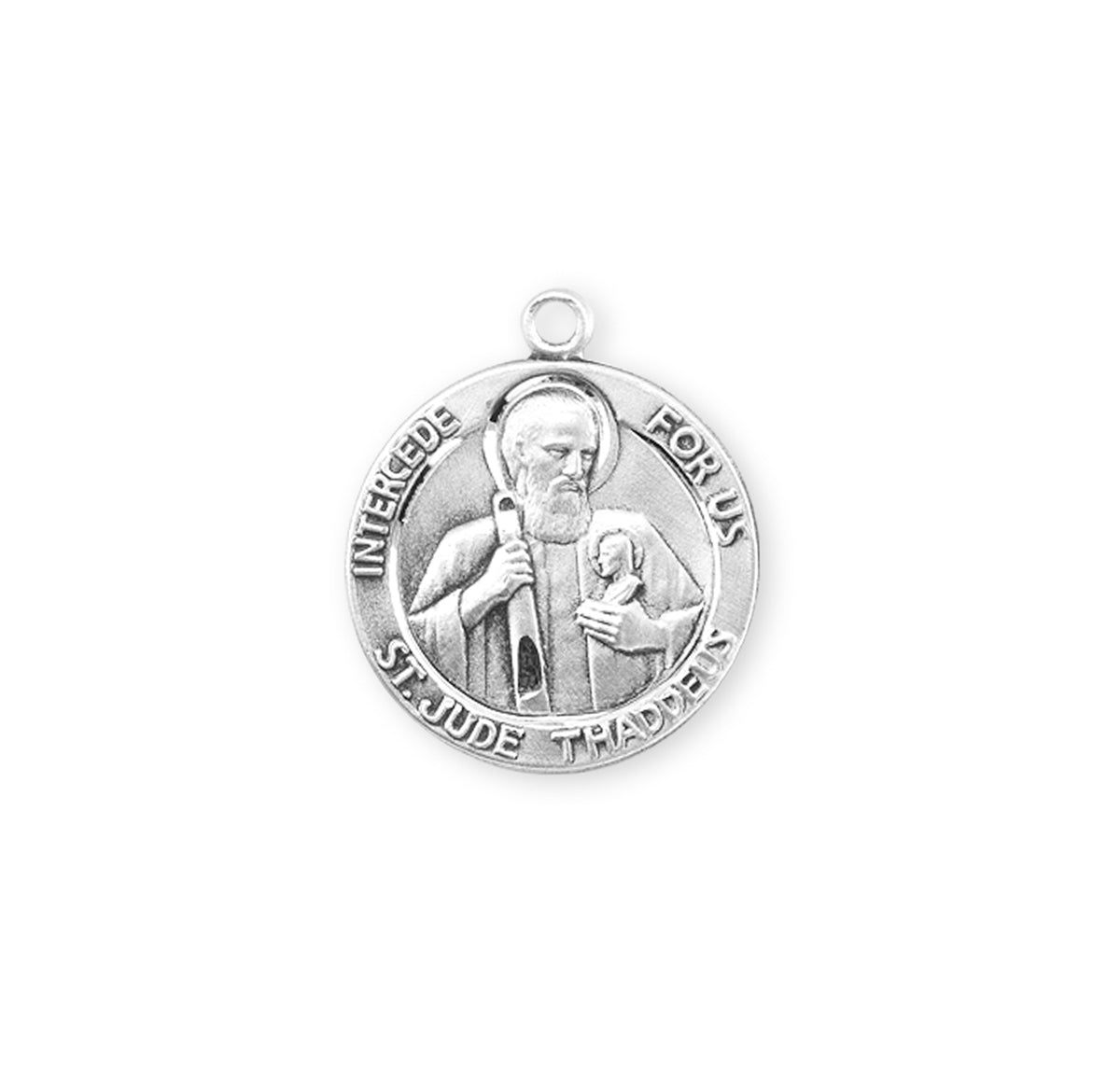 Saint Jude Thaddeus Round Medal Necklace, Sterling Silver