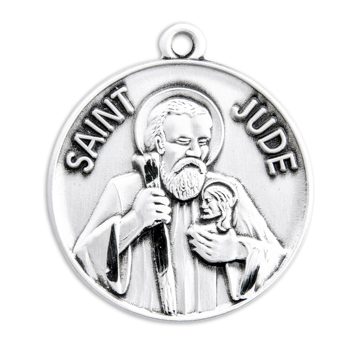 Lightweight Large Saint Jude Round Medal Necklace, Sterling Silver