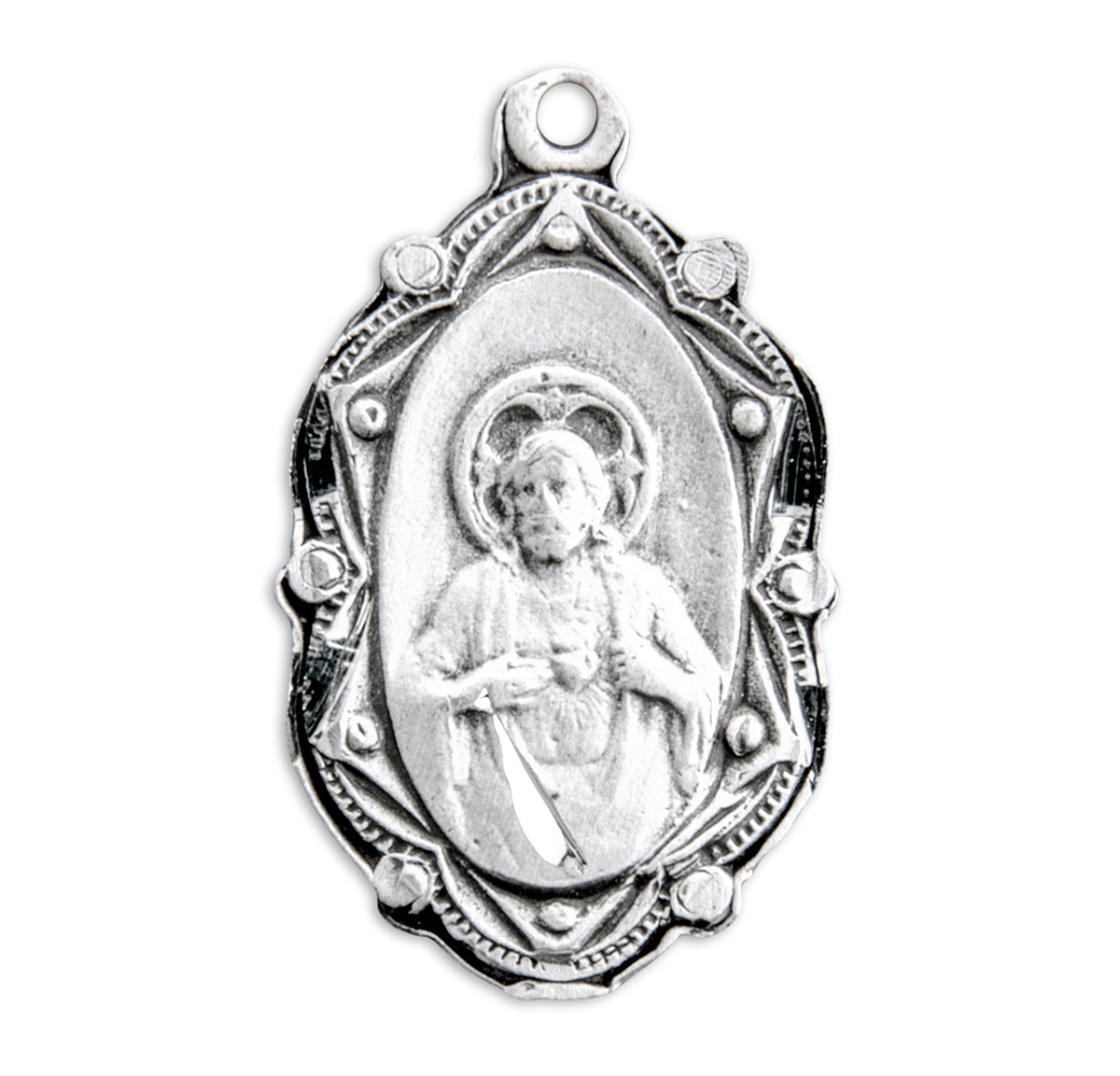 Ornate Scroll Border Sacred Heart of Jesus Scapular Medal Necklace, Sterling Silver
