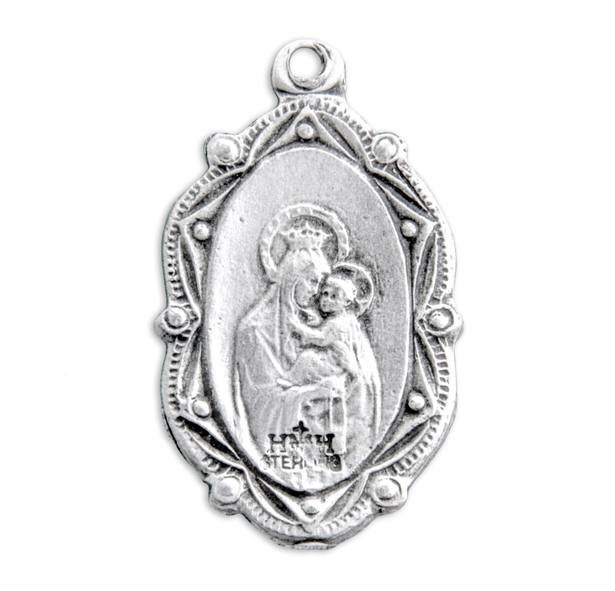 Ornate Scroll Border Sacred Heart of Jesus Scapular Medal Necklace, Sterling Silver