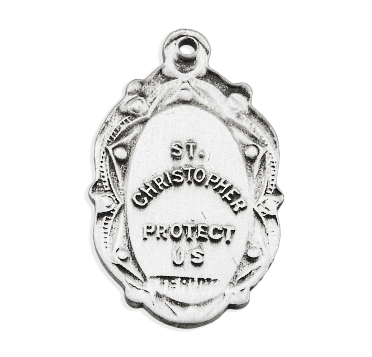 Saint Christopher Fancy Oval Medal Necklace, Sterling Silver